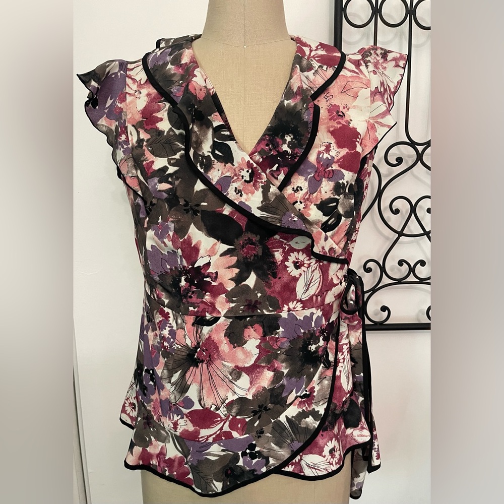 FREE WITH YOUR A PURCHASE Axcess Wrap Flower Blouse Size Large.